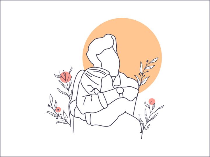 Line art portrait woman, Flower face one line vector illustration
