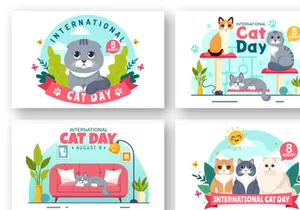 12 International Cat Day Illustration