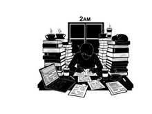 Late night study session with cat silhouette
