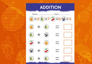Addition with different fruits for kids. An educational worksheet for kids. Vector design