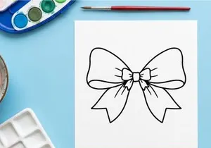 Simple black and white ribbon bow line art illustration for Christmas gift decoration