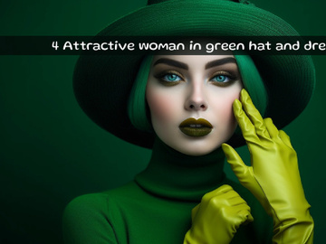 Attractive woman in green hat and dress preview picture