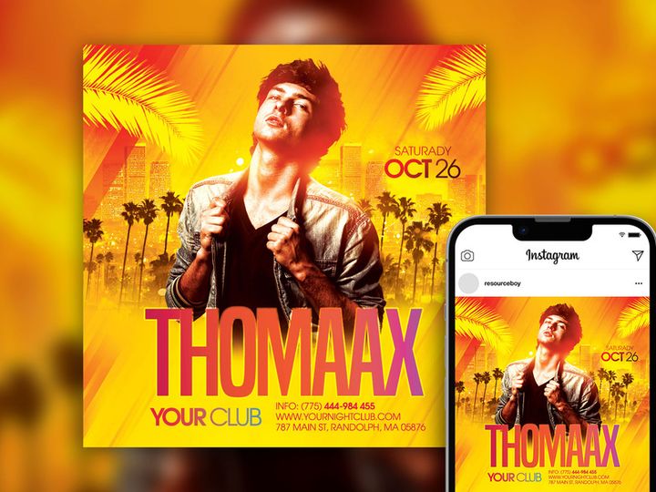 Free Stylish Urban Tropical DJ Club Party Instagram Post Template