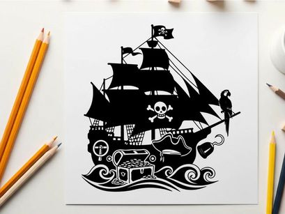 ilustrasi vektor kapal bajak laut dengan bendera tengkorak