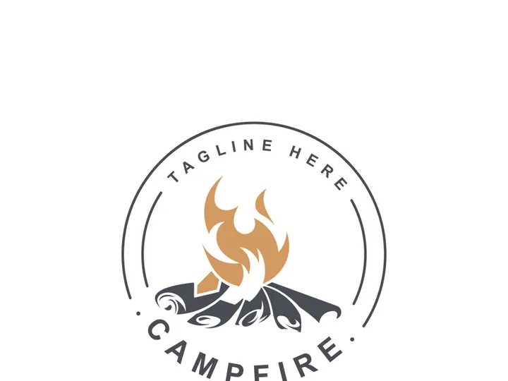 Campfire logo Vintage adventure Wildlife design camping wood fire illustration