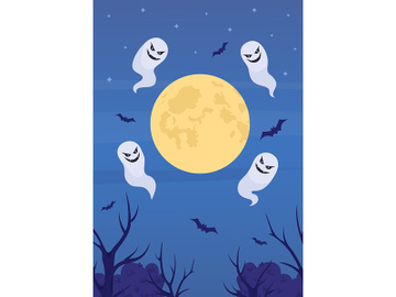Moon and floating spirits flat color vector illustration preview picture