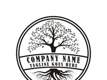 Root Leaf Family Tree of Life Oak Banyan Maple Stamp Seal Emblem Label logo design vector