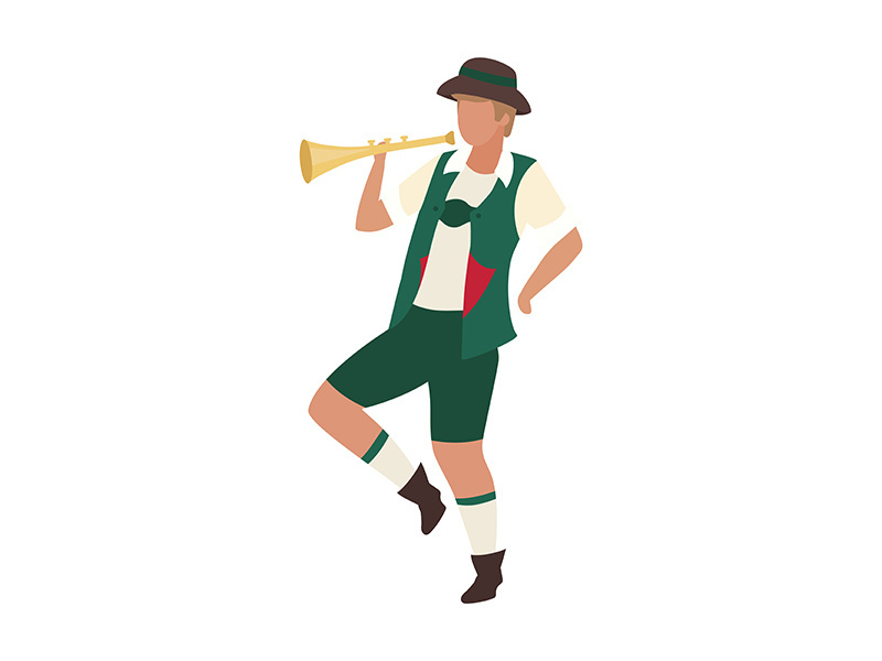 Bavarian man with trumpet semi flat color vector character