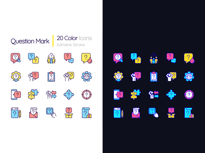 Question mark light and dark theme color icons set
