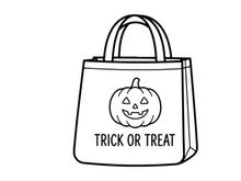 Halloween trick or treat shopping bag with smiling jack-o-lantern. Cute festive tote for candy collection and spooky season celebrations.