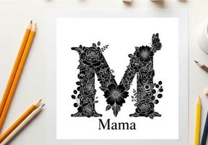Silhouette mama letter m monogram with floral butterfly silhouette