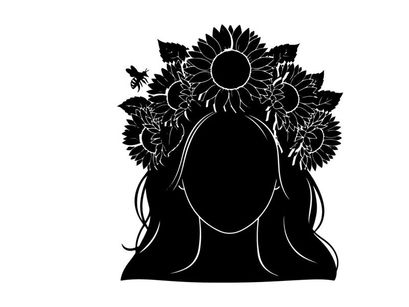 Silhouette of a woman with a floral headdress silhouette