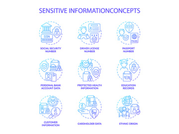 Sensitive information blue gradient concept icons set preview picture