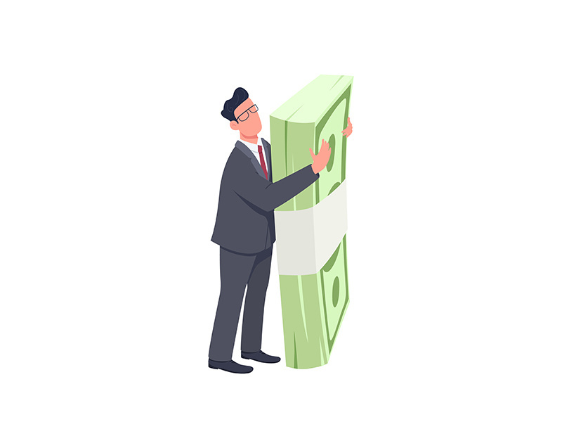Entrepreneur holding money bundle flat concept vector illustration