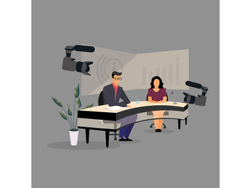 Television presenter, journalists at news studio flat illustration preview picture
