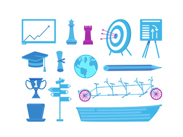 Business and education flat color vector objects set preview picture