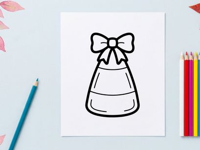 Candy corn icon with a bow. Halloween treat graphic for seasonal holiday design projects.