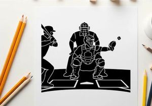 Baseball silhouette of catcher throwing out a runner