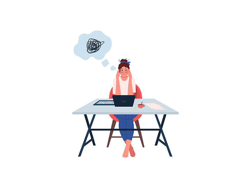 Stressed woman at workplace flat color vector detailed character