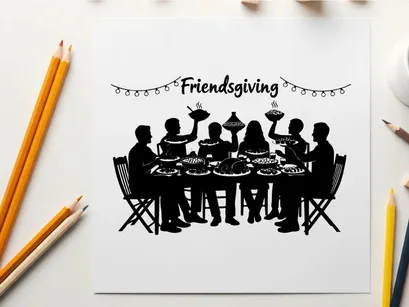 Friendsgiving celebration silhouette of people sharing a meal together