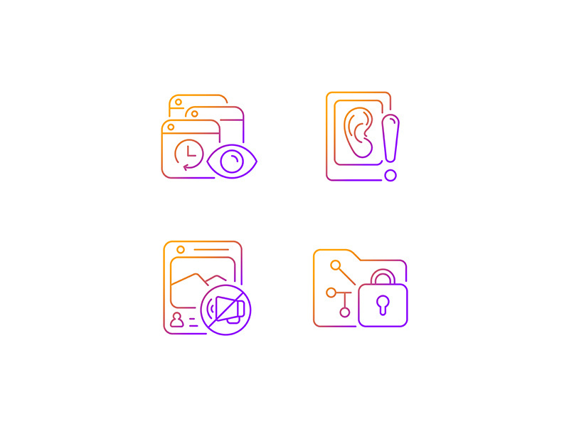 Computer activity monitoring gradient linear vector icons set