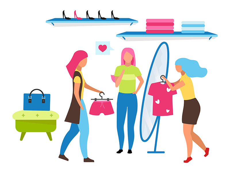 Clothing boutique assistant flat vector illustration