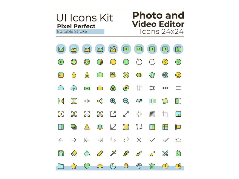Photo and video editor tools pixel perfect RGB color ui icons set