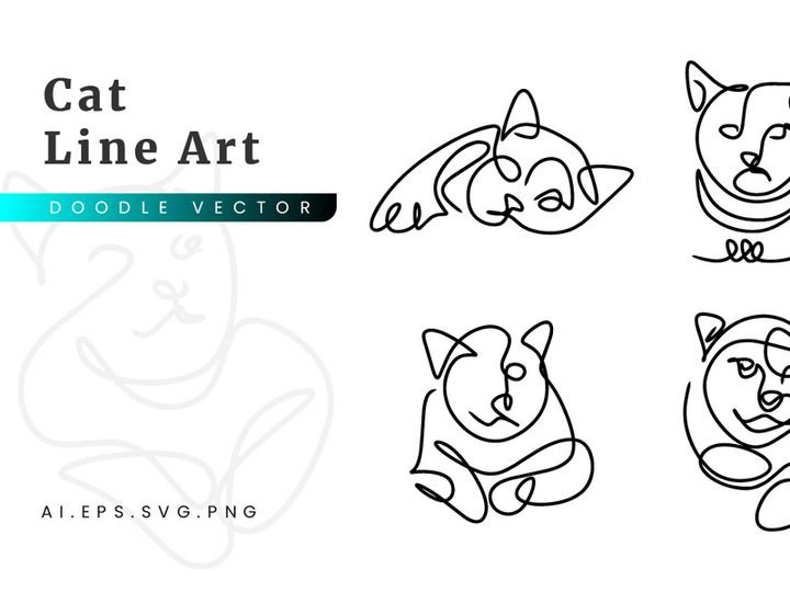 Cat Line Art flat illustration outline handwriting