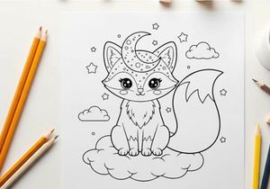 Cute cat with moon and stars vector illustration flat design