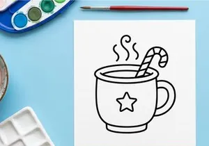 Steaming hot Christmas coffee mug with candy cane stirrer and star decoration