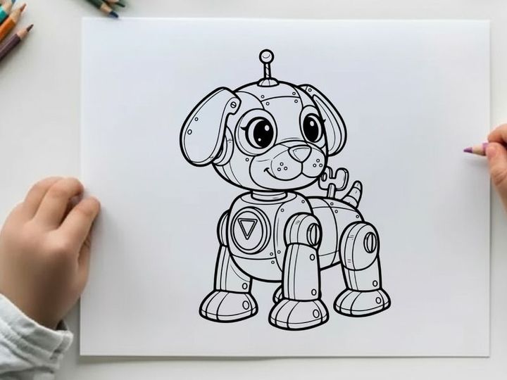Cute robot dog wagging tail vector illustration