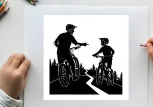 Cyclists on a forest road in silhouette