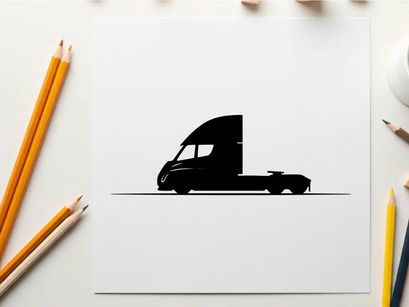 Silhouette of a semi truck driving on a road with a curved cab silhouette