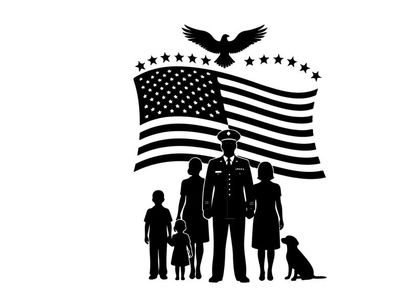 American family silhouette with flag and eagle
