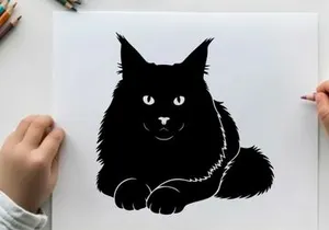 Silhouette of a black cat with a collar lying down