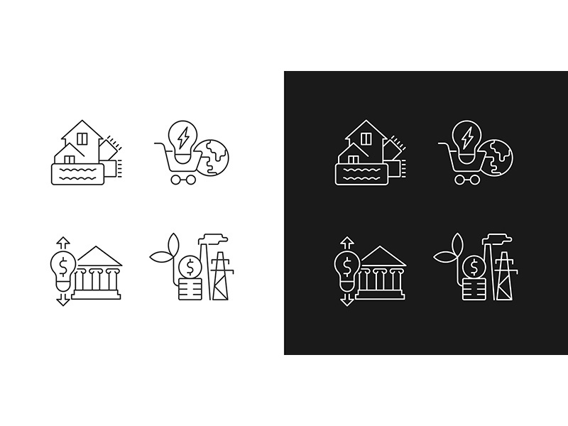 Renewable electrical energy linear icons set for dark and light mode