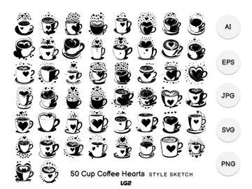 Cup Coffee Hearts Element Draw Black preview picture