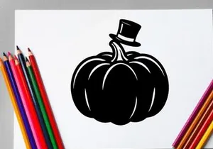 Calabaza negra de Halloween con sombrero de copa para decoración de otoño o festiva