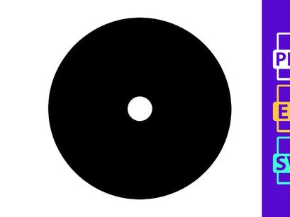 A black vinyl record with white concentric circles and a central dot
