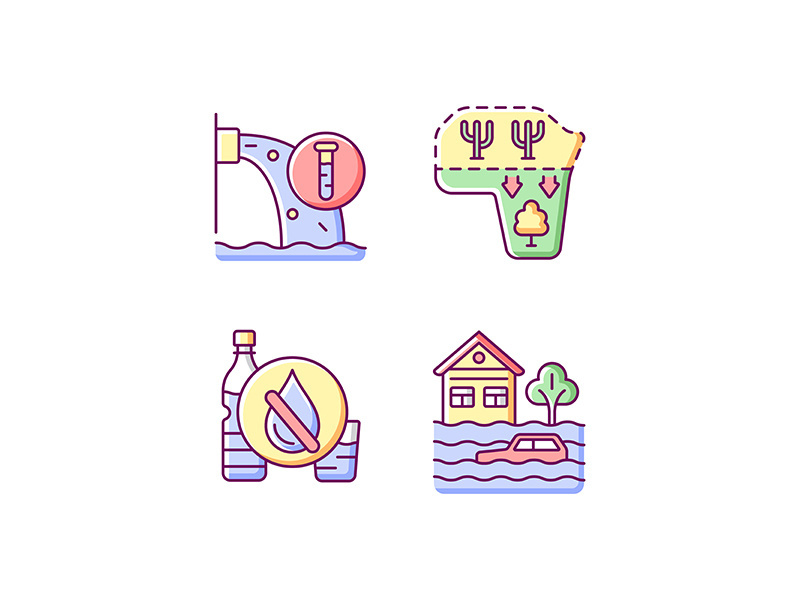 Water stress RGB color icons set