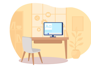 Home workspace 2D vector web banner, poster preview picture