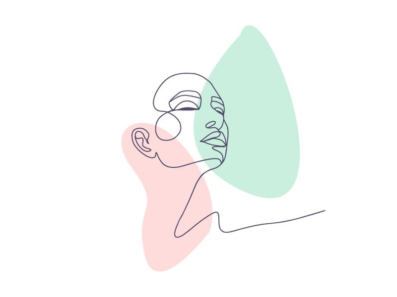 Line art portrait woman, Flower face one line vector illustration
