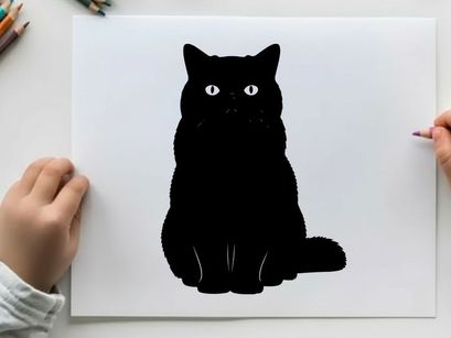 Silhouette of a black cat sitting on a white background silhouette
