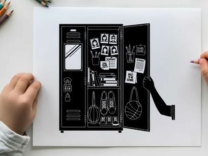 Silhouette of a vending machine with open door and arm