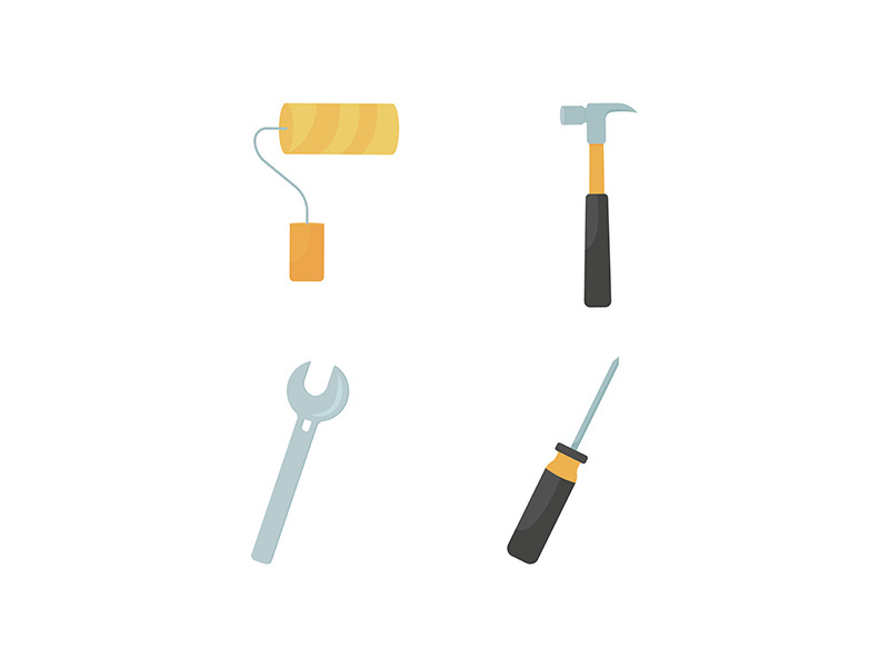 Home repairing tools flat color vector object set