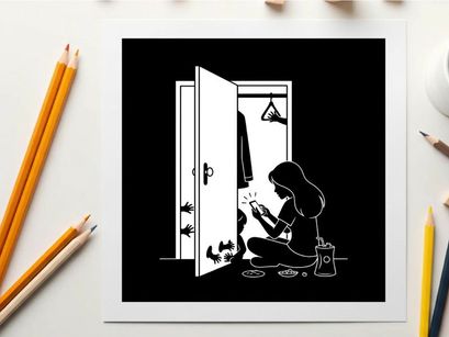 Silhouette of a woman sitting in front of an open closet