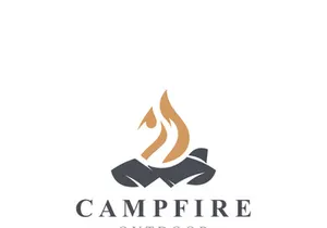 Campfire logo Vintage adventure Wildlife design camping wood fire illustration