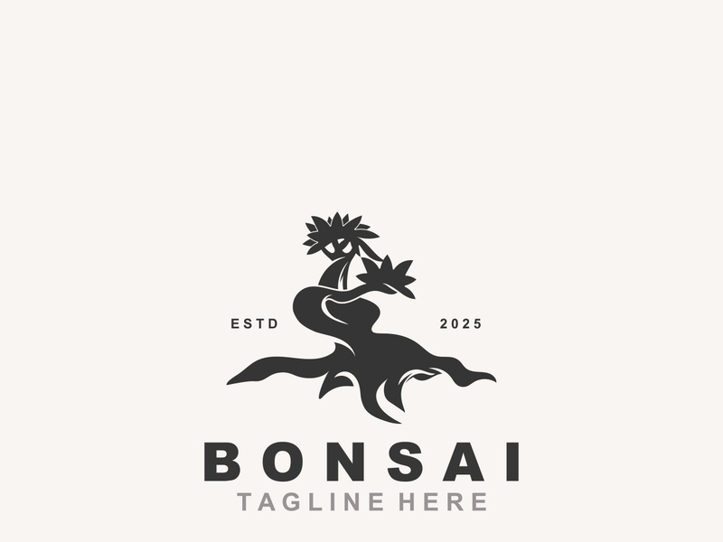 Bonsai Tree Logo Design template. vintage  illustration of aesthetic bonsai plants culture
