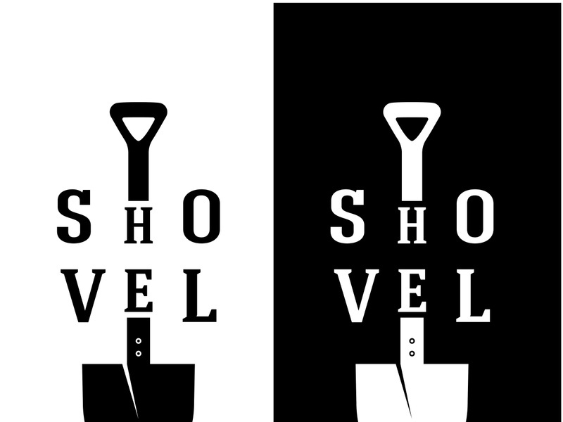 Shovel logo for agriculture, excavation,building, mining foundation. gardening vector set design with leaves