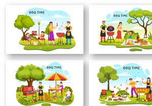 19 Barbecue and Grill Set Vector Illustration